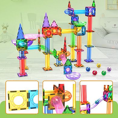 PicassoTiles 150 PC Marble Run Race Track Building Block & Magnetic Tiles, STEM Toy for Kids 3+