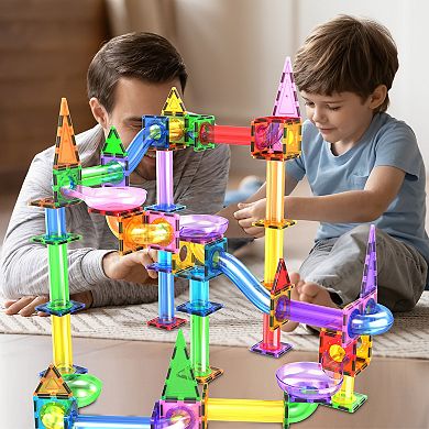 PicassoTiles 150 PC Marble Run Race Track Building Block & Magnetic Tiles, STEM Toy for Kids 3+