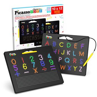 PicassoTiles Double-Sided Magnet Tracing Board 12x10 ABCs & 123s for Kid Age 3 & Up, PTB02-BLK