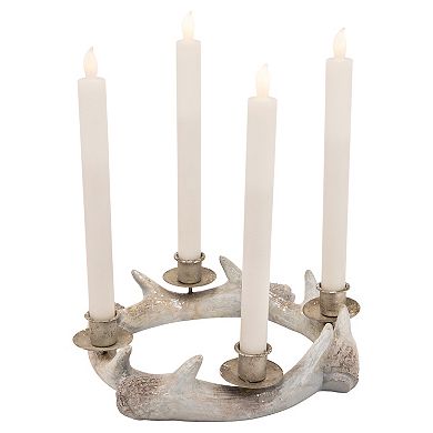 10.25" Silver Distressed Finish Antler Wreath Candle Holder