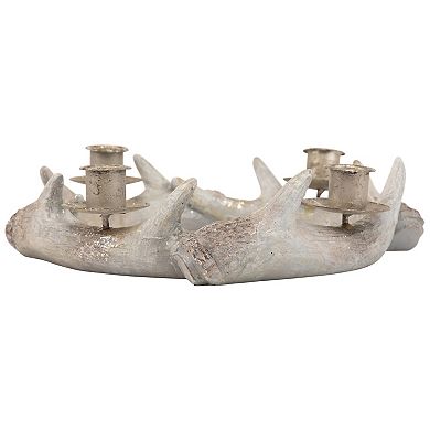 10.25" Silver Distressed Finish Antler Wreath Candle Holder