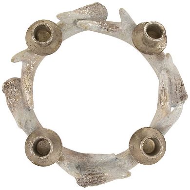 10.25" Silver Distressed Finish Antler Wreath Candle Holder