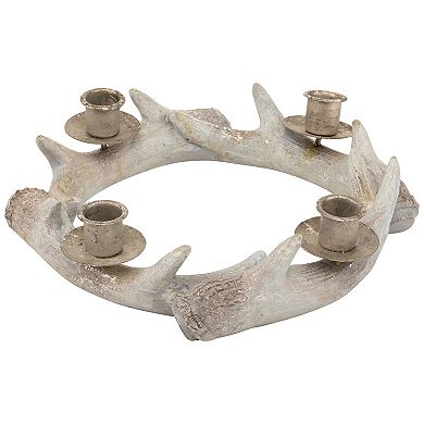 10.25" Silver Distressed Finish Antler Wreath Candle Holder