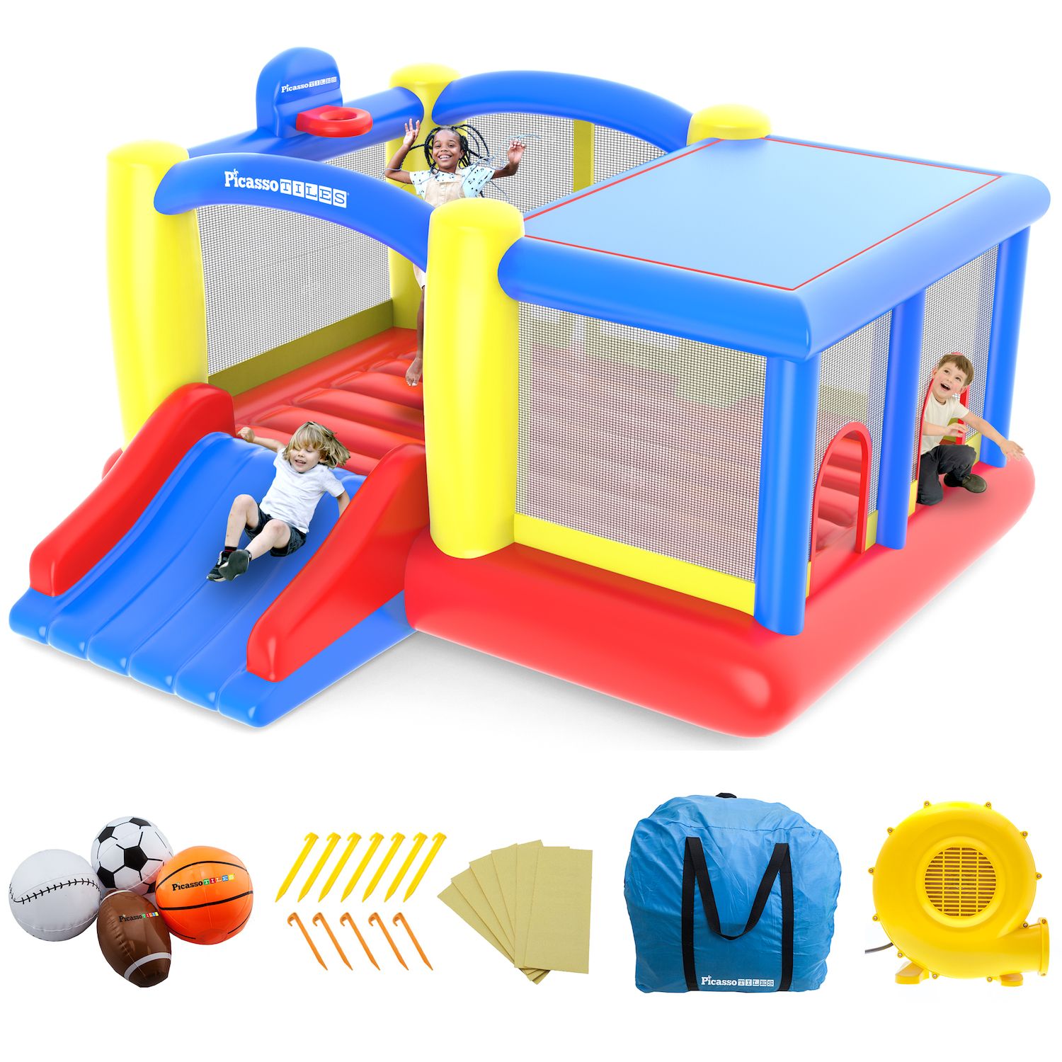 Inflatable Bounce House With Slide & Ball Pit - Kids Bouncy Castle, 9.3x8.2x5.4ft, Includes Blower & Ocean Balls