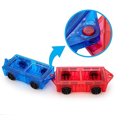 PicassoTiles 2 PC Travel Size Car, Magnetic Tiles and Brick Compatible, Magnet for Kids 3+