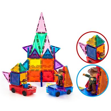 PicassoTiles 2 PC Travel Size Car, Magnetic Tiles and Brick Compatible, Magnet for Kids 3+