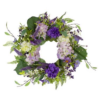 Hydrangea and Foliage Spring Floral Twig Wreath Purple 26"