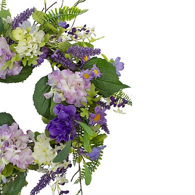 Hydrangea and Foliage Spring Floral Twig Wreath Purple 26"