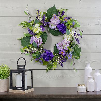Hydrangea and Foliage Spring Floral Twig Wreath Purple 26"