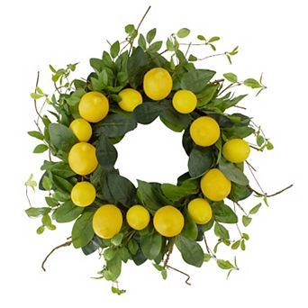 Lemons and Assorted Foliage Spring Wreath Yellow and Green 20"