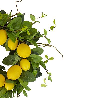 Lemons and Assorted Foliage Spring Wreath Yellow and Green 20"