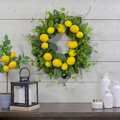 Lemons and Assorted Foliage Spring Wreath Yellow and Green 20"