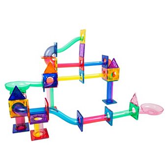 PICASSO-TILES 71 pc Marble Race Track Building Block & Magnetic Tiles, Building STEM Toy for Kids 3+