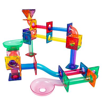PICASSO-TILES 71 PC Marble Race Track Building Block & Magnetic Tiles, Building STEM Toy for Kids 3+