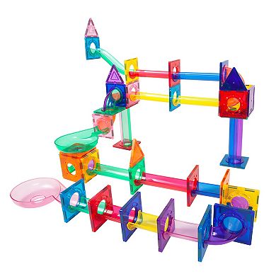 PICASSO-TILES 71 PC Marble Race Track Building Block & Magnetic Tiles, Building STEM Toy for Kids 3+
