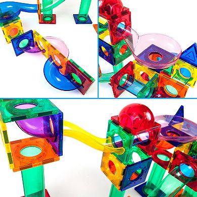 PICASSO-TILES 71 PC Marble Race Track Building Block & Magnetic Tiles, Building STEM Toy for Kids 3+