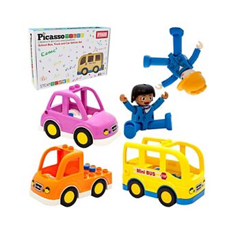 PicassoTiles 5 pc Vehicle Character and Action Figure Expansion Set for Ages 3+, Multicolor