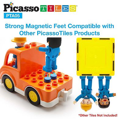 PicassoTiles Magnetic 5 Piece Vehicle and Action Figure Set