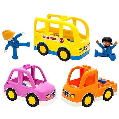 PicassoTiles 5 Piece Vehicle Character and Action Figure Expansion Set for Ages 3+, Multicolor