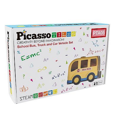 PicassoTiles Magnetic 5 Piece Vehicle and Action Figure Set