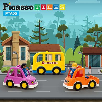 PicassoTiles Magnetic 5 Piece Vehicle and Action Figure Set