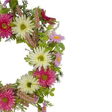 Chrysanthemum and Berry Floral Spring Wreath Pink and Yellow 23"