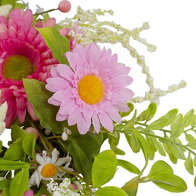 Chrysanthemum and Berry Floral Spring Wreath Pink and Yellow 23"