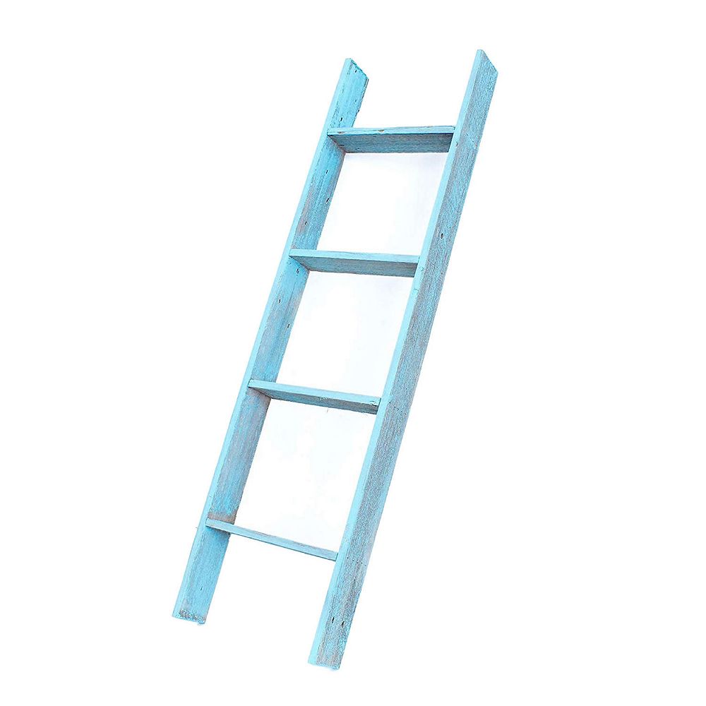 BarnwoodUSA Rustic Farmhouse Blanket Ladder - Our 4 ft (Picket) Ladder is Crafted from 100% Recycled and Reclaimed Wood No Assembly Required Color Turquoise
