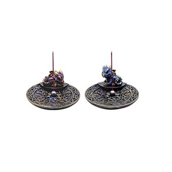 FC Design 2 pc Blue Dragon and Purple Dragon 4.25"W Incense Burner Sticks Holder Set