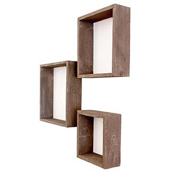 Rustic Farmhouse Reclaimed Wooden Open Square Wall Shelves (Set of 3)
