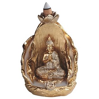FC Design 5"H Golden Buddha Backflow Incense Burner Incense Sticks Holder
