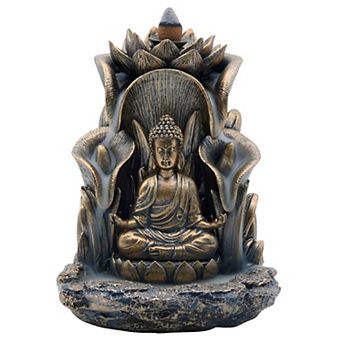 FC Design 5.5"H Bronze Buddha with Louts Backflow Incense Burner Statue Incense Holder Decoration Figurine