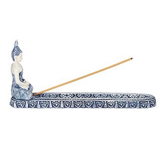 FC Design 10.25"W Gautama Buddha Dhyana Mudra Incense Burner Incense Sticks Holder in Blue and White Finish