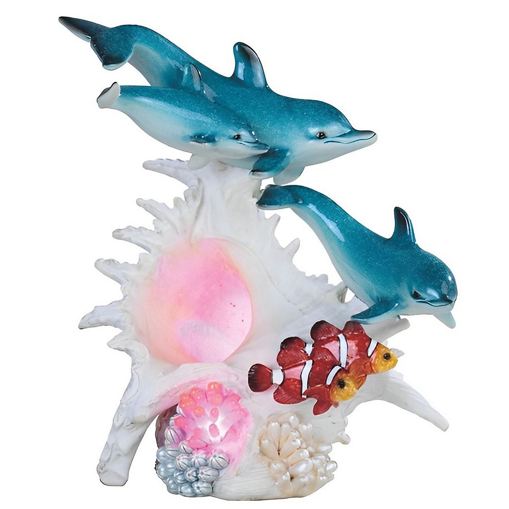 FC Design 9.25"H LED Lighting Sea Conch with Dolphins and Clownfish ...