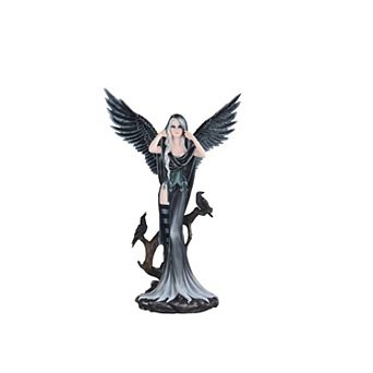 FC Design 24"H Dark Angel Fairy with Two Crows Statue Fantasy Decoration Figurine Large Sculpture Home Room Decor