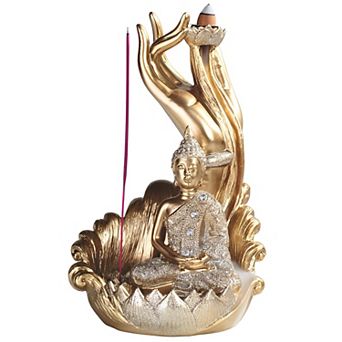 FC Design 8.75"H Golden Buddha Backflow Incense Burner Incense Sticks Holder