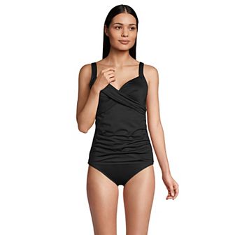 Women's Lands' End DD-Cup Chlorine Resistant V-Neck Wireless Tankini Swimsuit Top with Adjustable Straps