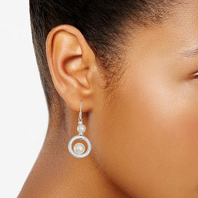 Napier Silver Tone Simulated Pearl Open Circle Drop Earrings