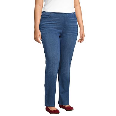 Plus Size Lands' End Starfish Mid-Rise Pull-On Knit Straight-Leg Jeans