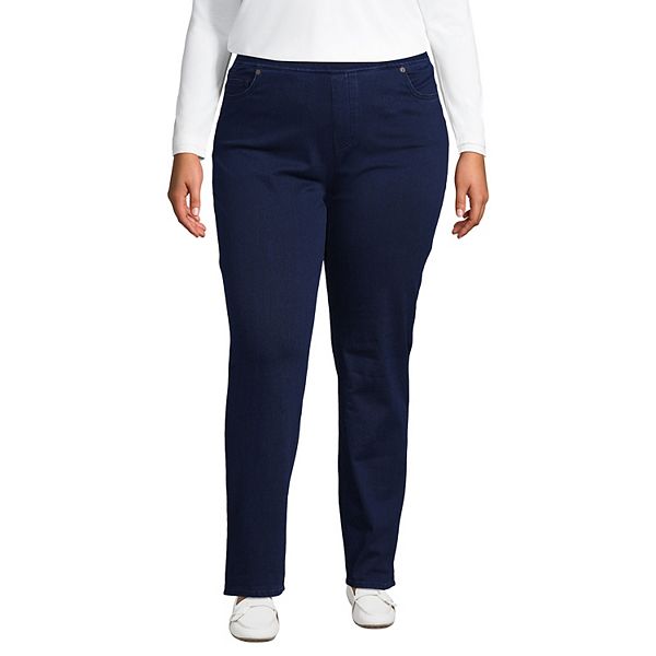 Plus Size Lands' End Starfish Mid-Rise Pull-On Knit Straight-Leg Jeans