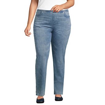 Plus Size Lands' End Starfish Mid-Rise Pull-On Knit Straight-Leg Jeans