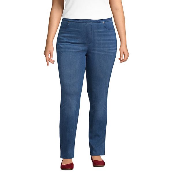 Plus Size Lands' End Starfish Mid-Rise Pull-On Knit Straight-Leg Jeans