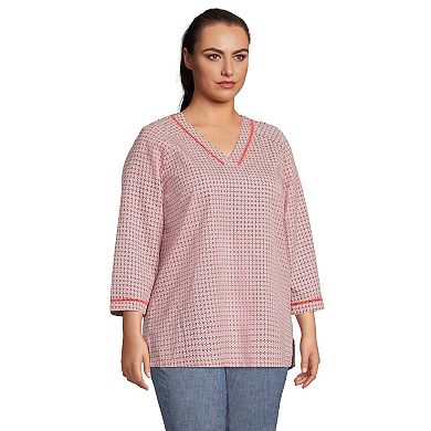 Plus Size Lands' End 3/4 Sleeve V Neck Tunic Top