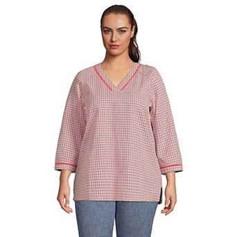Plus Size Lands' End 3/4 Sleeve V Neck Tunic Top