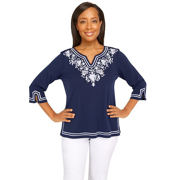 Women's Alfred Dunner Embroidered Scroll Yoke Top