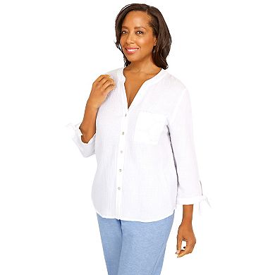 Petite Alfred Dunner Eyelet Gauze Button-Down Shirt