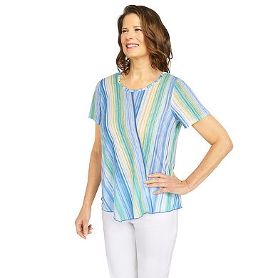 Petite Alfred Dunner Watercolor Spliced Stripe Top