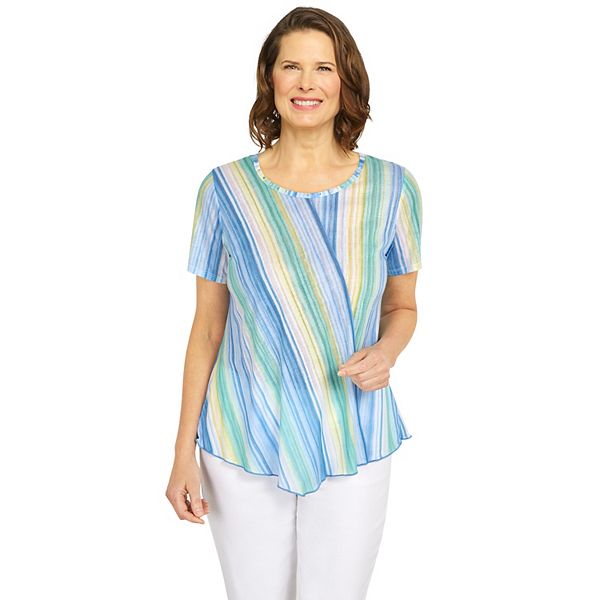 Petite Alfred Dunner Watercolor Spliced Stripe Top