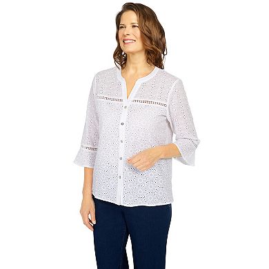 Petite Alfred Dunner Eyelet Woven Shirt