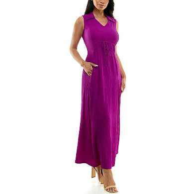 Women's Nina Leonard Collared V-Neck Maxi Dress